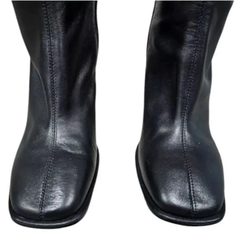 Jeffrey Campbell Ziletta‎ Black Leather Over The Knee Boots Heel Dressy Party